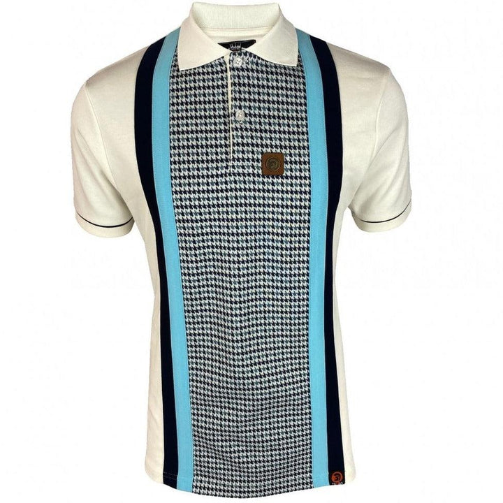 Trojan Houndstooth Panel Polo Ecru/Mint - Urban Menswear