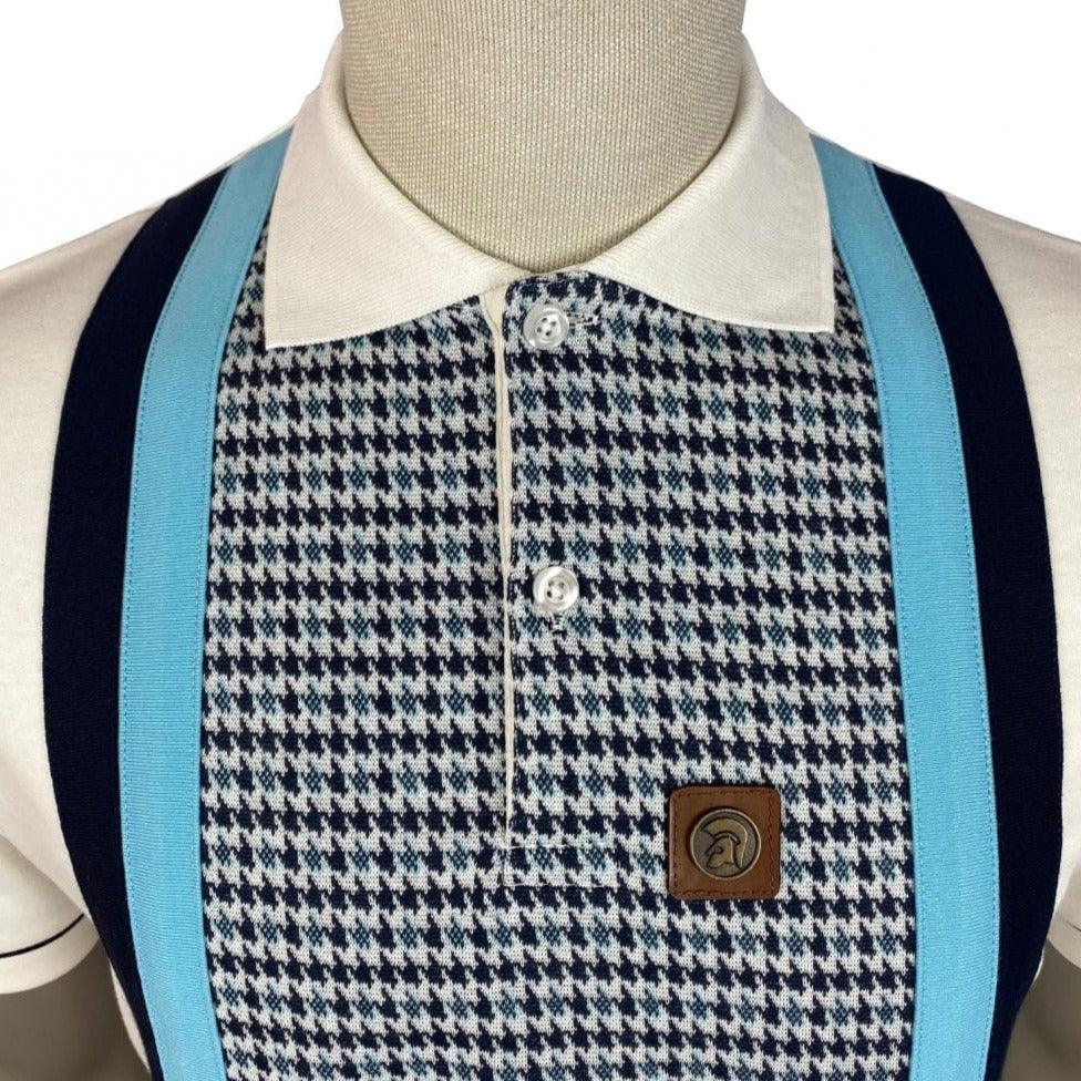 Trojan Houndstooth Panel Polo Ecru/Mint - Urban Menswear