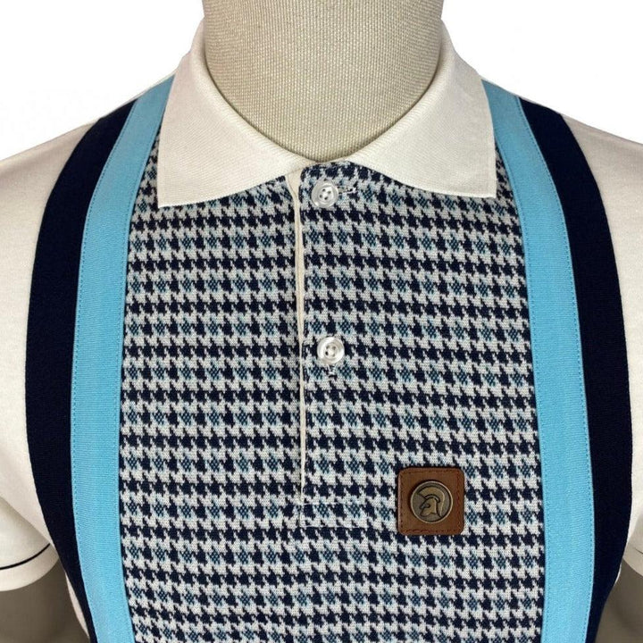 Trojan Houndstooth Panel Polo Ecru/Mint - Urban Menswear