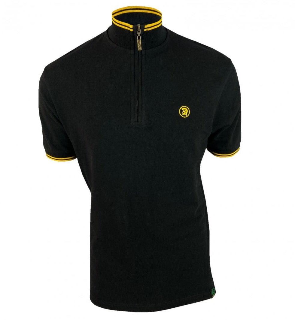 Trojan Funnel Zip Neck Polo Black - Urban Menswear