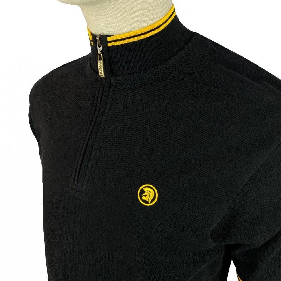 Trojan Funnel Zip Neck Polo Black - Urban Menswear