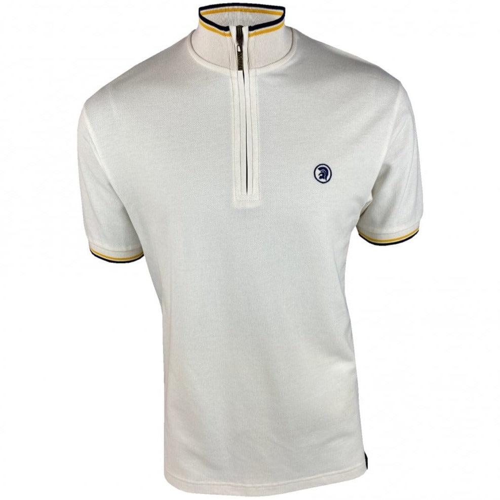 Trojan Funnel Zip Neck Polo Ecru - Urban Menswear