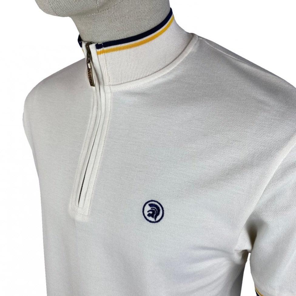 Trojan Funnel Zip Neck Polo Ecru - Urban Menswear