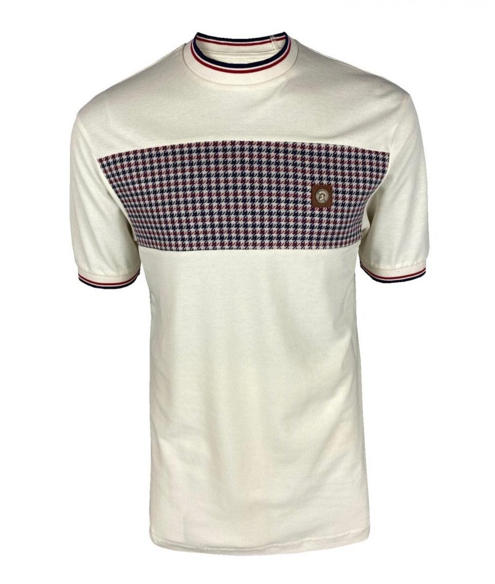 Trojan Houndstooth Panel T-Shirt Ecru - Urban Menswear