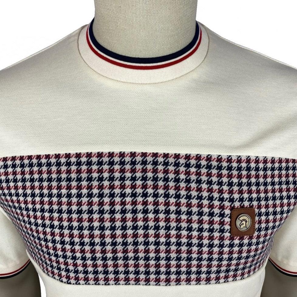 Trojan Houndstooth Panel T-Shirt Ecru - Urban Menswear