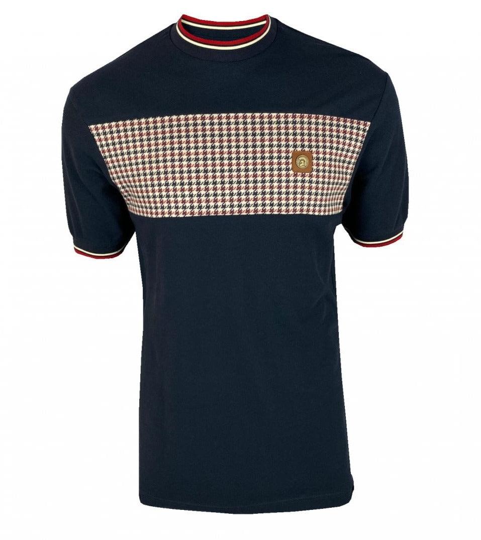 Trojan Houndstooth Panel T-Shirt Navy - Urban Menswear