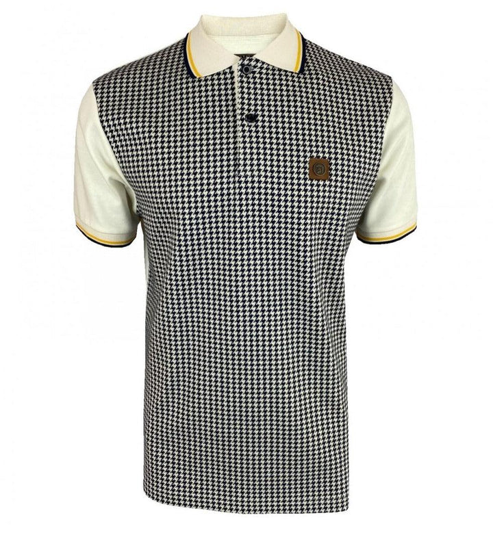 Trojan Jacquard Houndstooth Panel Polo Ecru - Urban Menswear