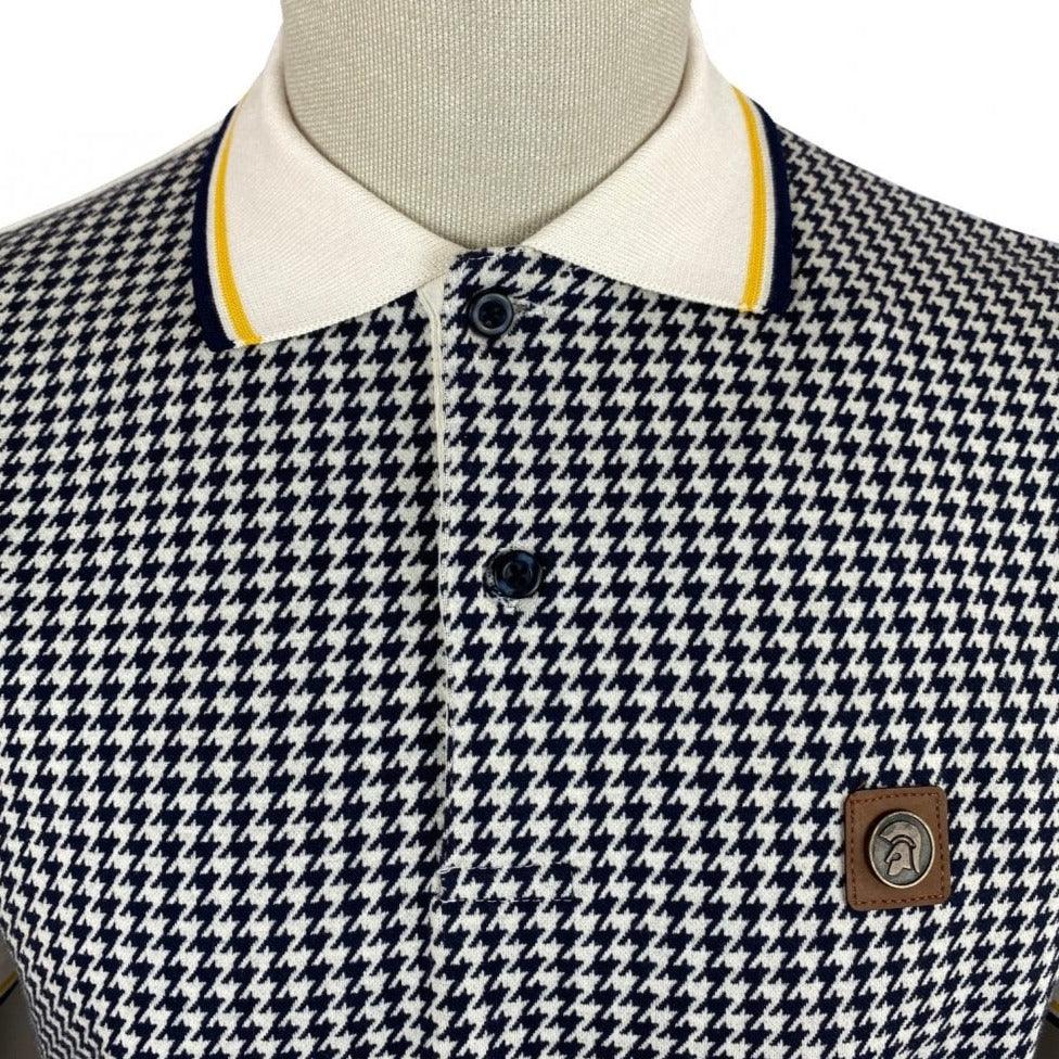 Trojan Jacquard Houndstooth Panel Polo Ecru - Urban Menswear