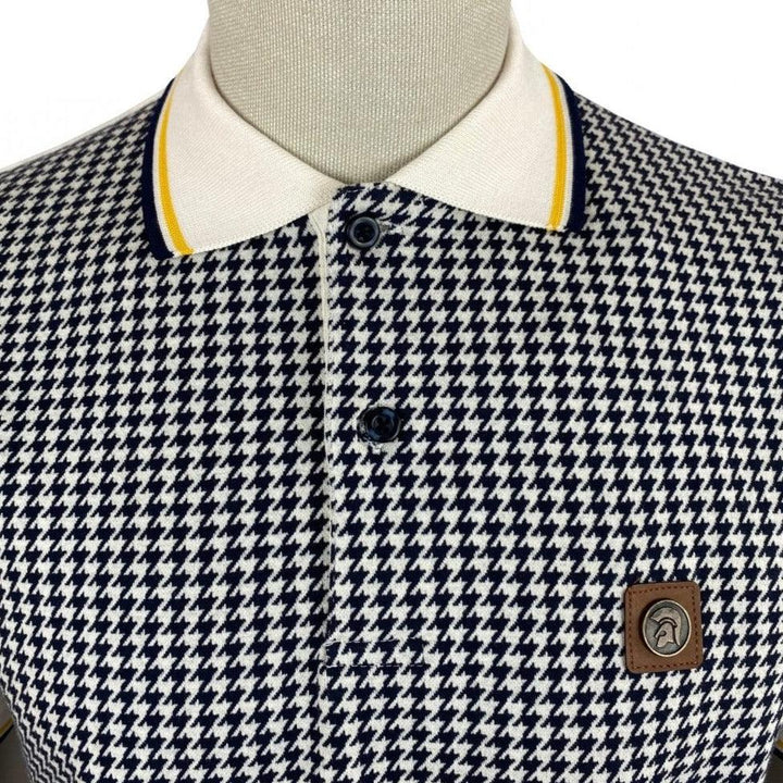 Trojan Jacquard Houndstooth Panel Polo Ecru - Urban Menswear