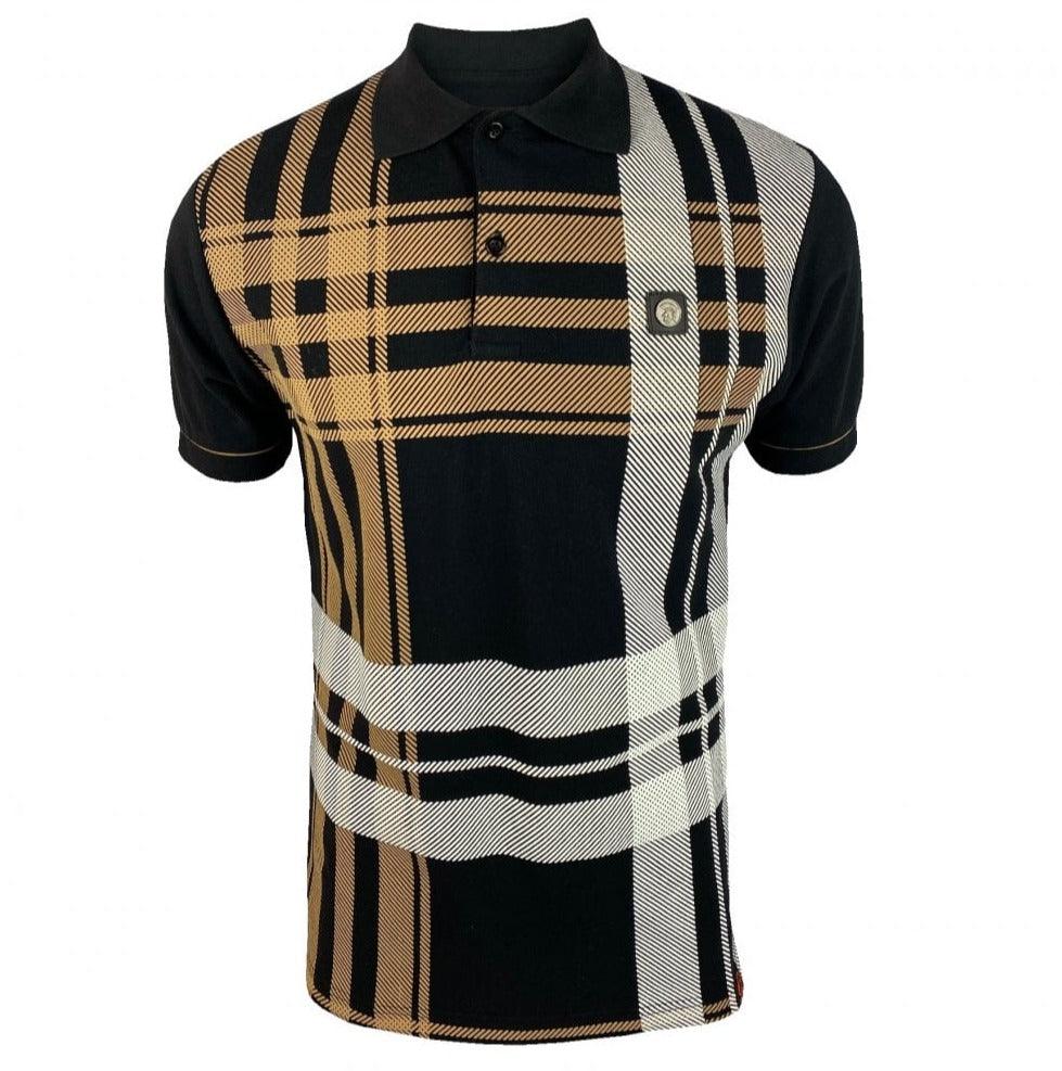 Trojan Oversize Check Polo Shirt Black - Urban Menswear