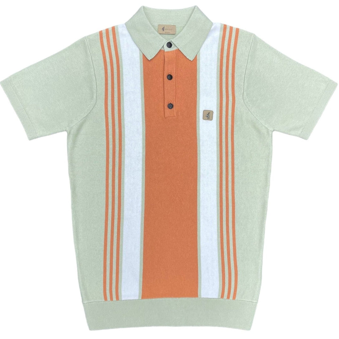 Gabicci Vintage Searle Stripe Knit Polo Shirt Pistachio - Urban Menswear