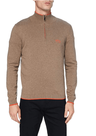 Hugo Boss Beige Ziston Knitted Zip Neck Sweatshirt - Urban Menswear