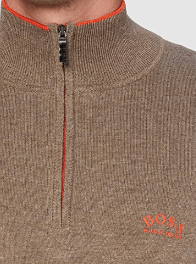 Hugo Boss Beige Ziston Knitted Zip Neck Sweatshirt - Urban Menswear