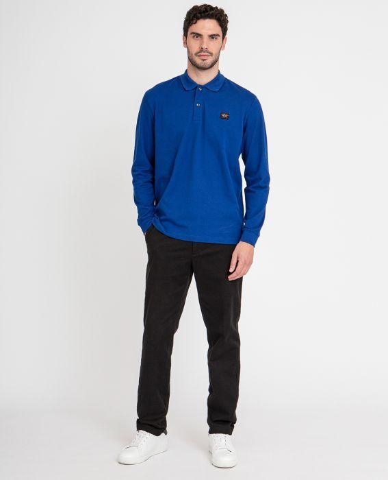 Paul & Shark Long Sleeve Badge Polo Shirt Royal Blue - Urban Menswear
