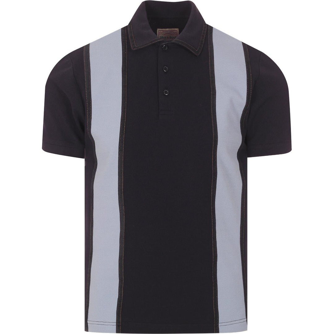 Ska & Soul Alcantara Tape Trim Panel Polo Shirt Navy - Urban Menswear