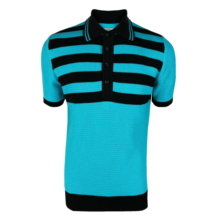 Ska & Soul "Hall" Stripe Knitted Polo Turquoise - Urban Menswear