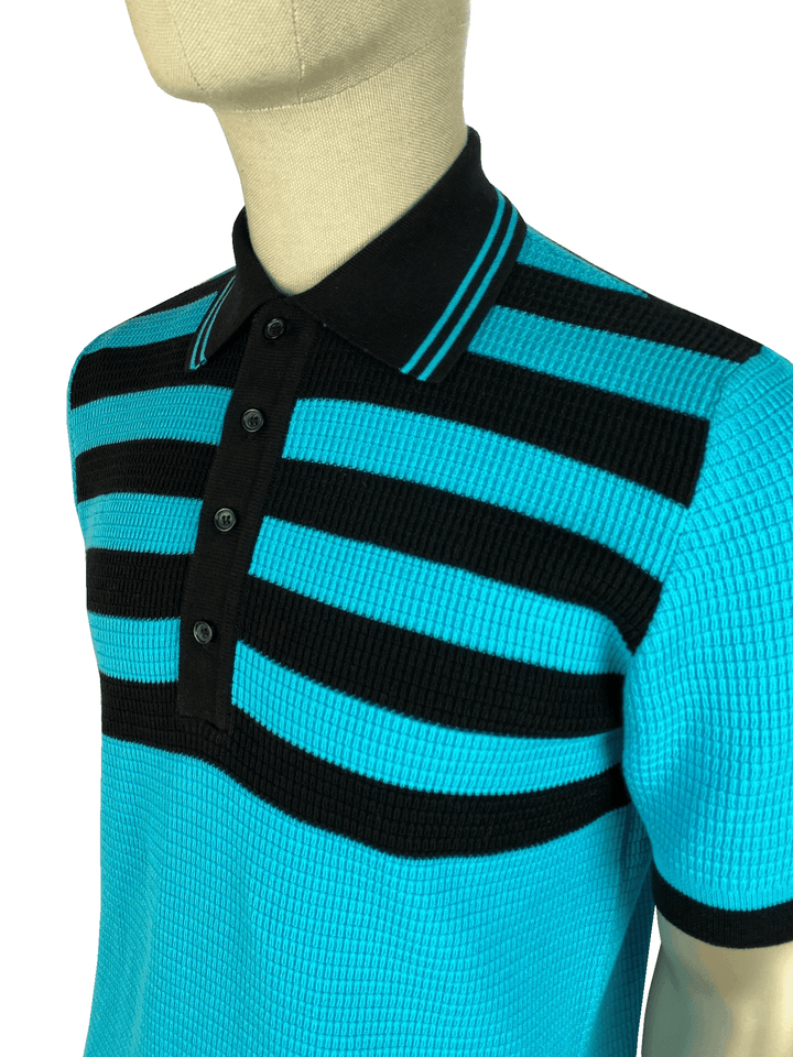 Ska & Soul "Hall" Stripe Knitted Polo Turquoise - Urban Menswear