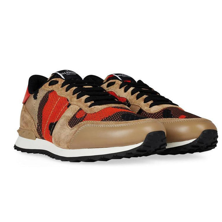 Valentino Beige/Orange/Black Camouflage Rockrunner Trainers - Urban Menswear