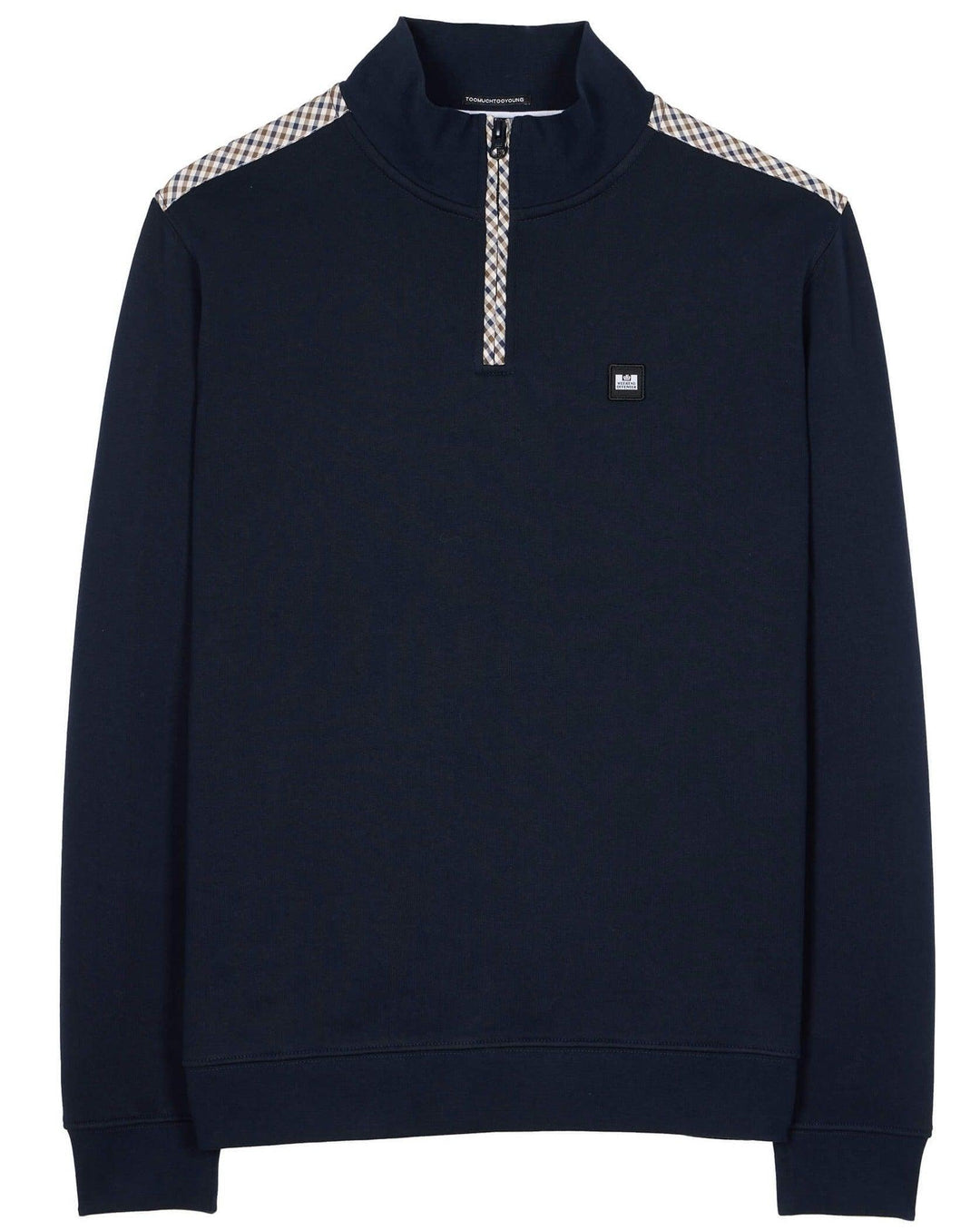 Weekend Offender Miyako Check Zip Sweatshirt Navy - Urban Menswear