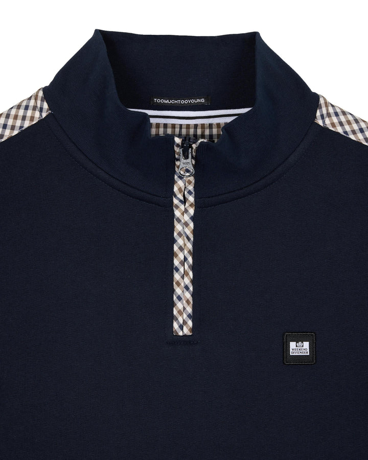 Weekend Offender Miyako Check Zip Sweatshirt Navy - Urban Menswear