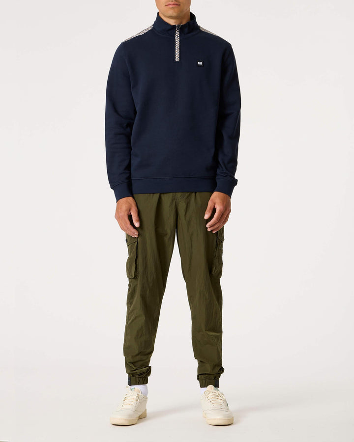 Weekend Offender Miyako Check Zip Sweatshirt Navy - Urban Menswear