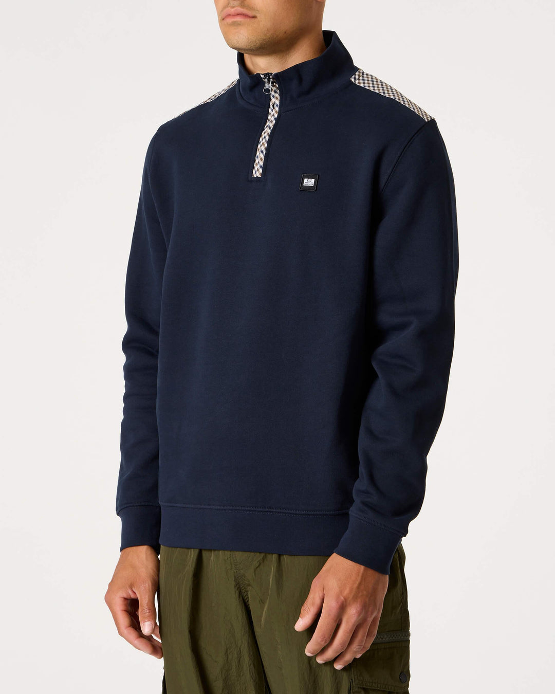 Weekend Offender Miyako Check Zip Sweatshirt Navy - Urban Menswear