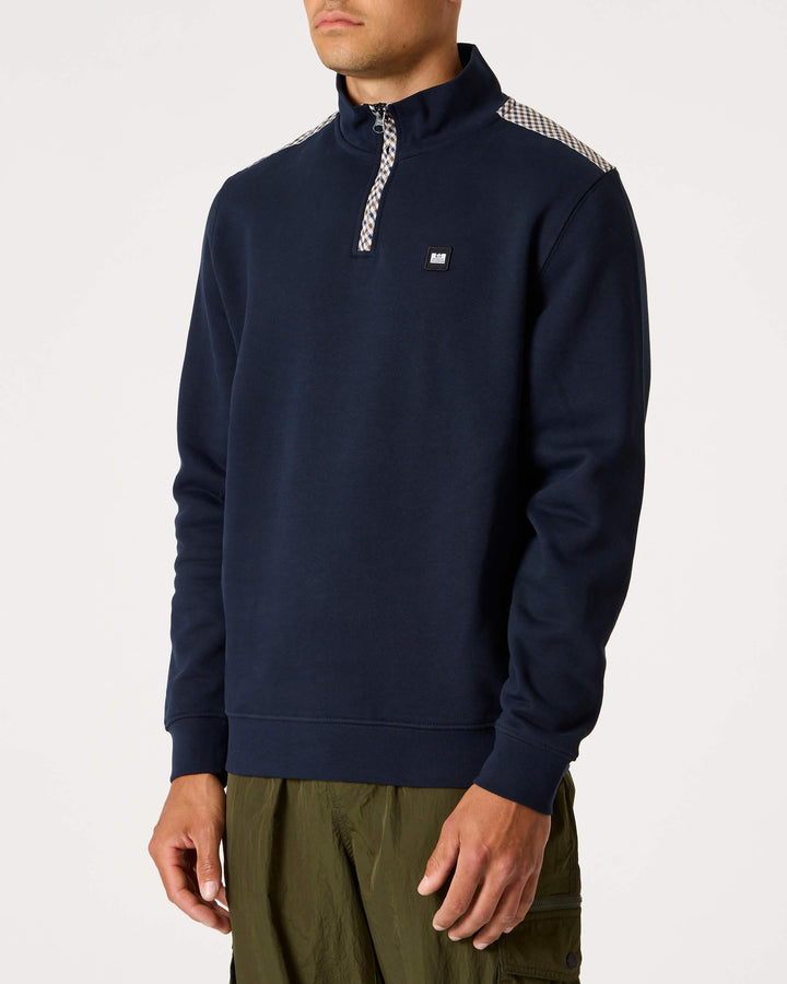 Weekend Offender Miyako Check Zip Sweatshirt Navy - Urban Menswear
